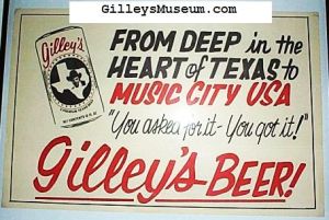 Vintage Gilley's Pasadena, Texas 11x17 paper Gilley's Beer sign.
